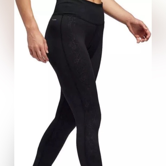 Adidas Small Climawarm Black Floral Embossed Winter Tights - Picture 2 of 8